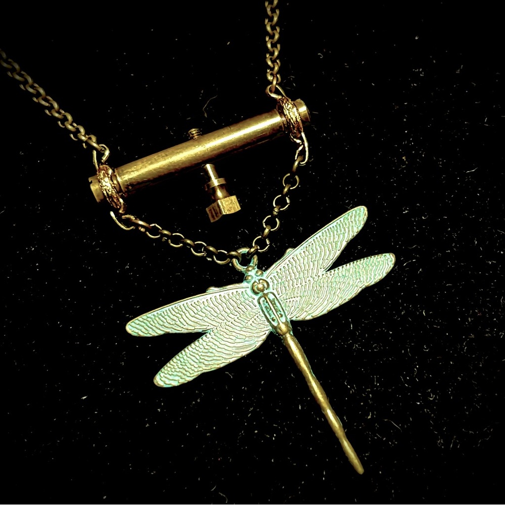 Brass Industrial Steampunk Dragonfly Necklace